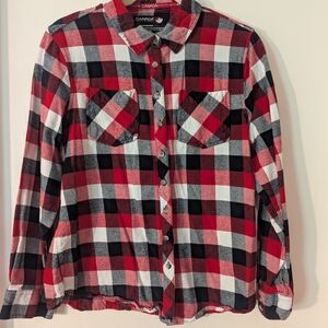 Red and Black Button Down Shirt with Notched Collar